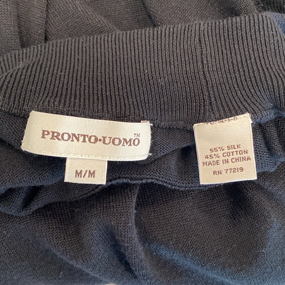 Pronto Uomo SiIk Black Sweater Mens Med. Knit Long Sleeve Mock Neck Pullover - Picture 3 of 5